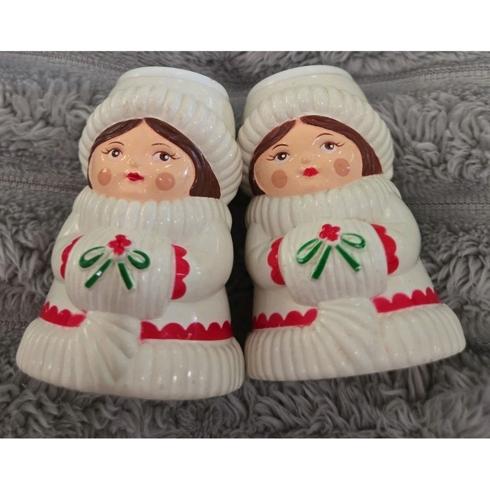 Vintage Lot of 2 Avon Christmas Caroling Girls Taper Candle Holders